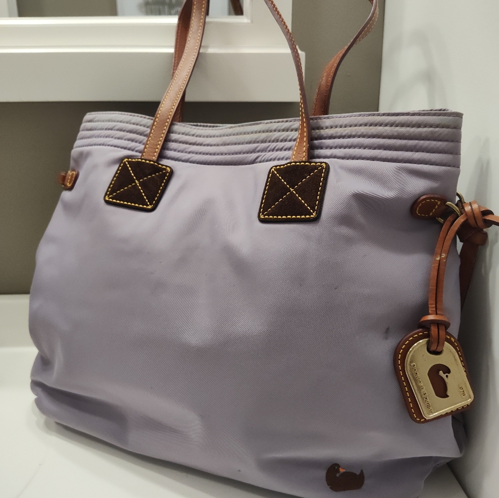 Dooney & Bourke Lavender Nylon Tote with Brown Leather Trim and Straps - Picture 7 of 16